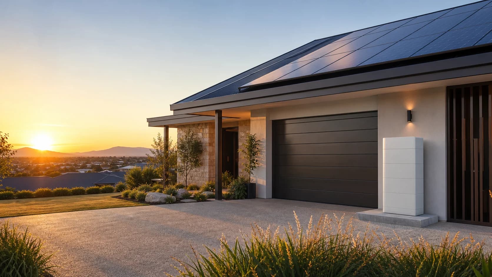 Premium Australian home with rooftop solar and a floor-standing home battery