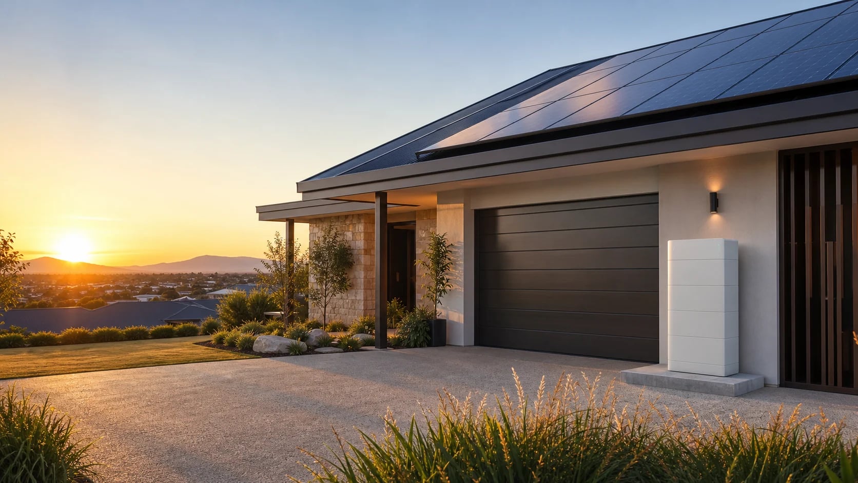 Premium Australian home with rooftop solar and a floor-standing home battery
